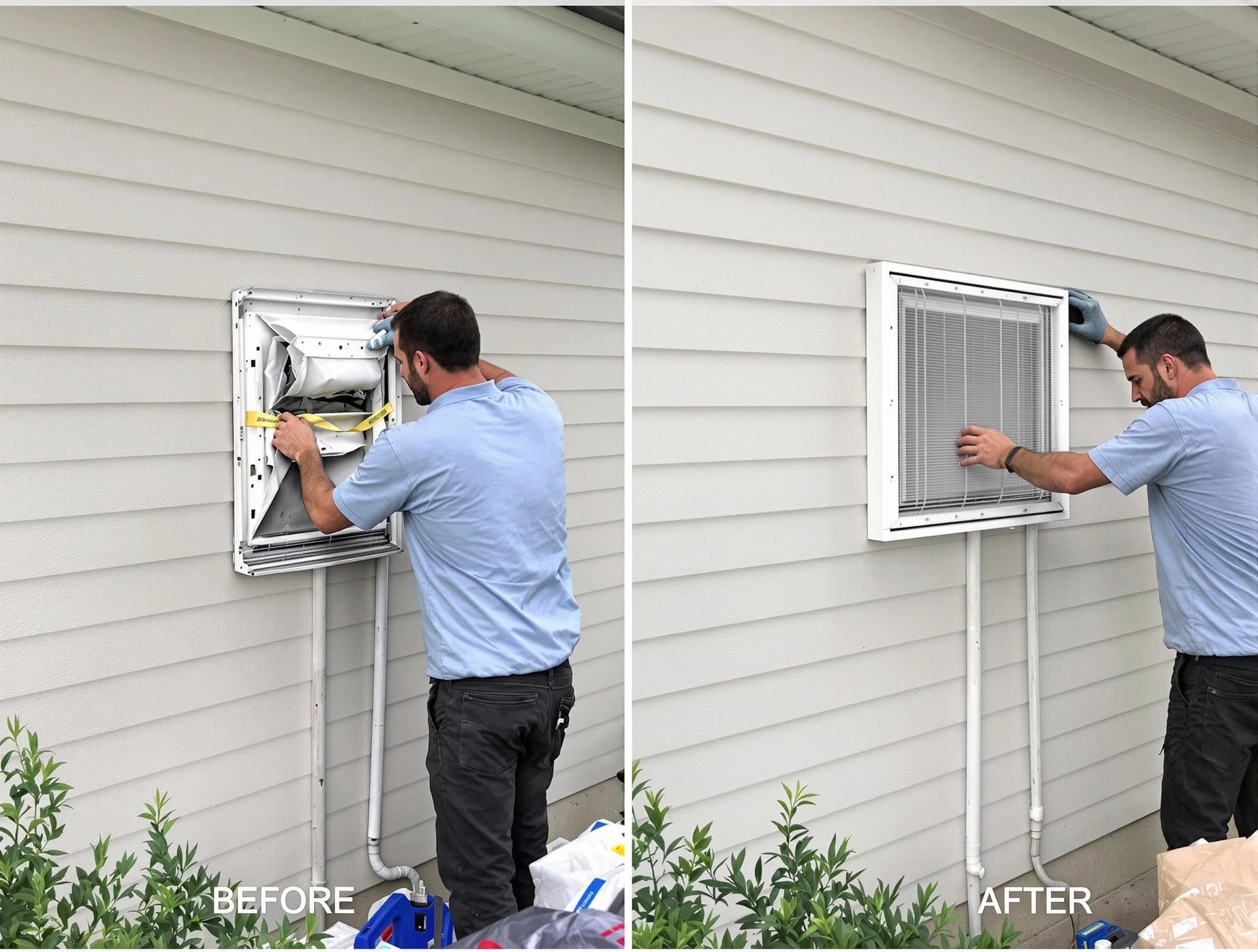Bon Air Dryer Vent Cleaning technician installing high-quality dryer vent cover at a residential property in Bon Air