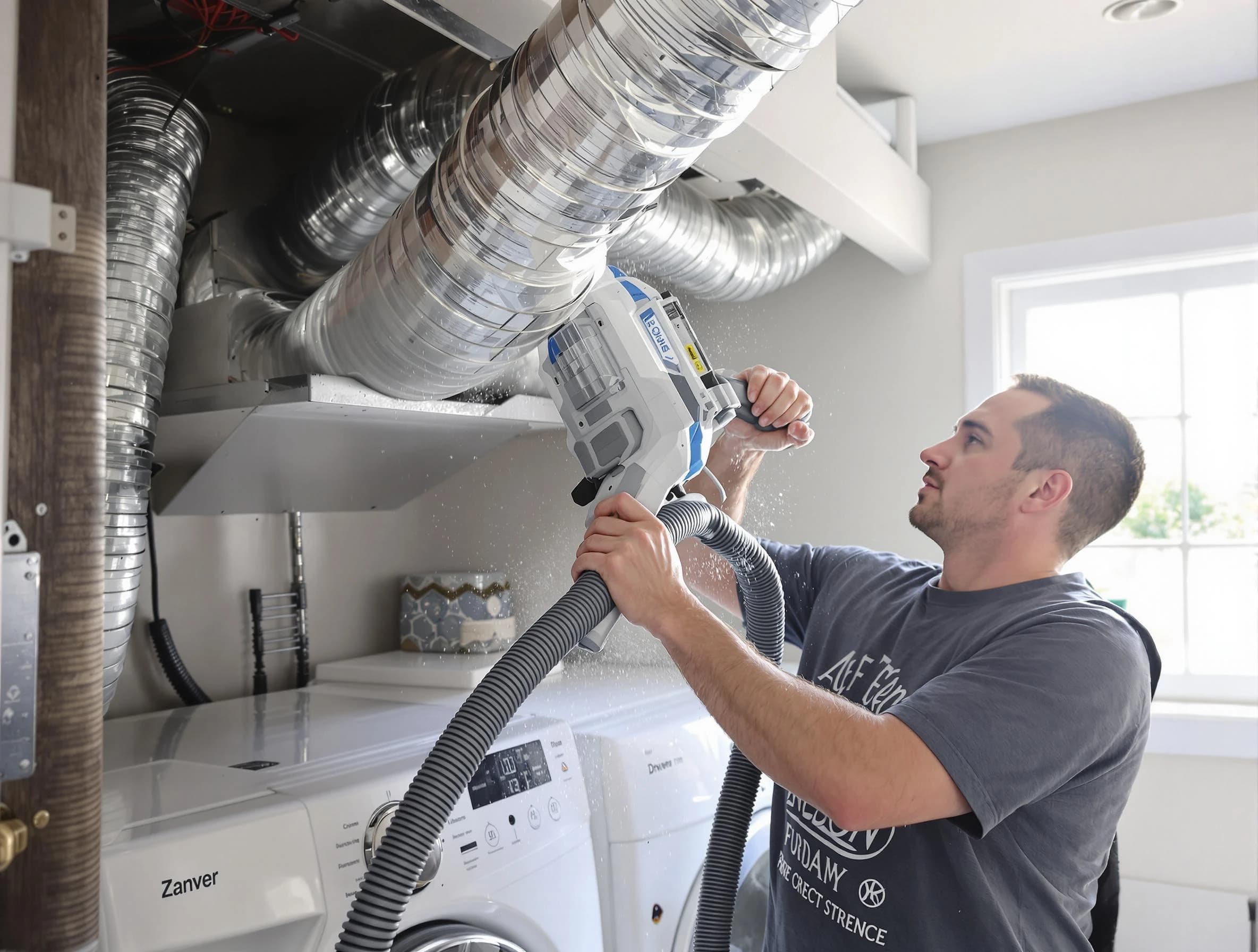 Bon Air Dryer Vent Cleaning specialist cleaning deep within a dryer vent duct system in Bon Air
